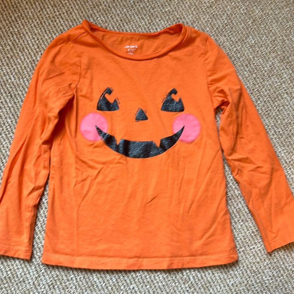 Carters girls size 6 Halloween pumpkin face shirt with pink cheeks long sleeve